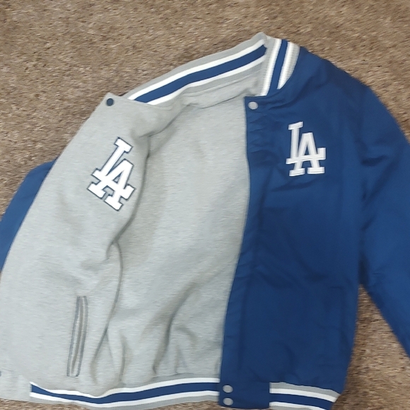 Men's Gray and Blue LA Los Angeles DODGERS Reversible Varsity Jacket - Picture 5 of 8